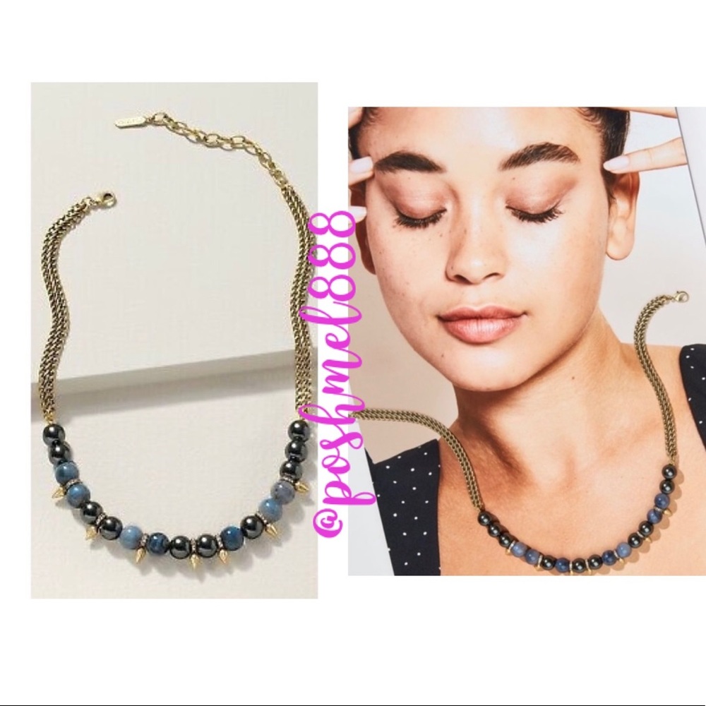 Stella & Dot | Blue Grey & Vintage Gold Elegant Spike Renegade Necklace - Picture 6 of 6